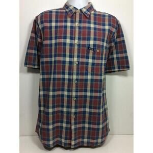 Vtg Guess Jeans Woven Button Down Shirt Men’s Size S  Red White Blue Plaid USA